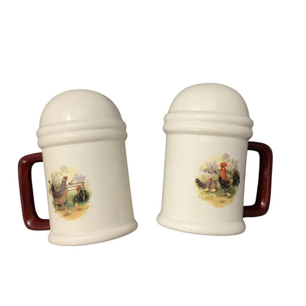 Vintage Ceramic Rooster &‎ Hen Salt Pepper Shakers 5” Rustic Farmhouse Farm